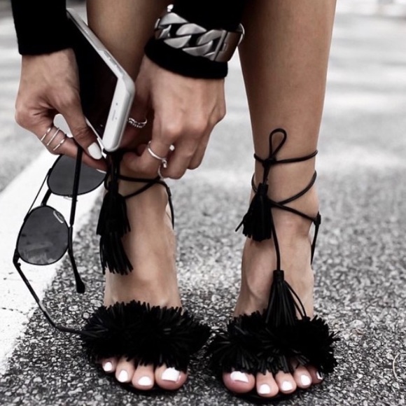 Aquazzura Shoes - Aquazzura Black Pompon Heels